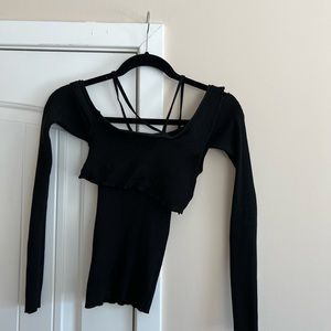 Source unknown layered bra and ribbed knit top black small